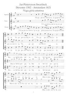 Partition Vaga gioia amorosa, partition complète at notated pitch pour 3 voix ou enregistrements SAT, Rimes francaises et italiennes