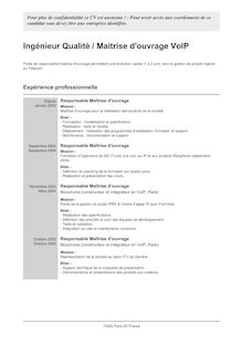 CV in PDF - Ingénieur Qualité / Maitrise d ouvrage VoIP