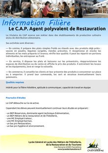 Filière CAP Agent polyvalent de Restauration