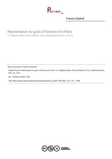 Réorientation du goût à Florence et à Paris - article ; n°1 ; vol.72, pg 5-16