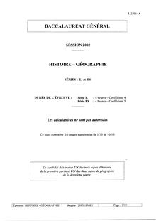 Histoire Géographie 2002 Sciences Economiques et Sociales Baccalauréat général
