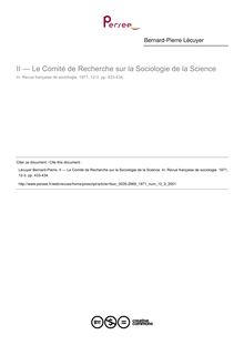 II — Le Comité de Recherche sur la Sociologie de la Science - article ; n°3 ; vol.12, pg 433-434