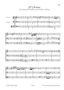 Partition complète avec continuo, Sonata à , Per Cornetto & Trombone, overo violon ò grande viole