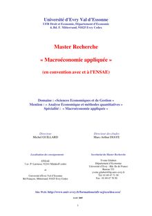 Master Recherche « Macroéconomie appliquée »