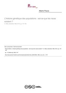 L histoire génétique des populations : est-ce-que les races existent ? - article ; n°1 ; vol.33, pg 151-159