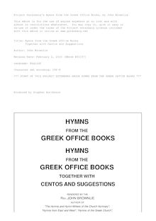Hymns from the Greek Office Books - Together with Centos and Suggestions