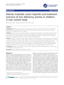 Obesity modulate serum hepcidin and treatment outcome of iron deficiency anemia in children: A case control study