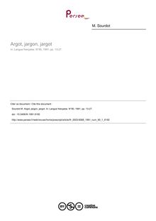 Argot, jargon, jargot - article ; n°1 ; vol.90, pg 13-27