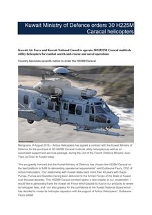 Ventes d armes : communiqué sur la signature d un contrat d achat par le Koweït de 30 hélicoptères français Caracal