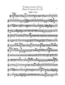 Partition cor 1, 2 (en E♭), Piano Concerto No.22, E♭ major, Mozart, Wolfgang Amadeus