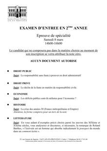 Epreuve de spécialité 2003 IEP Aix - Sciences Po Aix