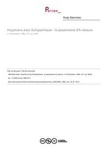 Huysmans avec Schopenhauer : le pessimisme d A rebours - article ; n°61 ; vol.18, pg 59-66