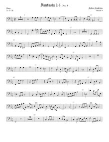 Partition viole de basse, fantaisies pour 4 violes de gambe et orgue par John Jenkins