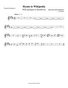 Partition Piccolo clarinette 4, Hymn to Wikipedia, D major, Matthews, John-Luke Mark