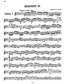 Partition violon 1, corde quatuor No.6, Op.80, F minor, Mendelssohn, Felix par Felix Mendelssohn