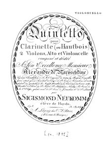 Partition violoncelle, quintette, Op.8, Quintet for Clarinet (or Oboe) 2 Violins, Viola, and Cello, Op.8