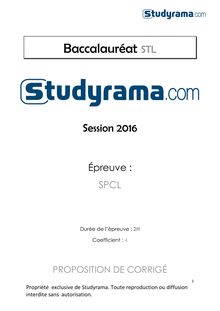 Corrige BAC STL Sciences physiques et chimiques en laboratoire 2016