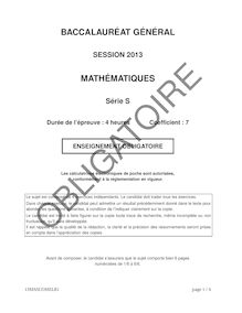 Sujet du bac serie S 2013: Mathématiques épreuve obligatoire-métropole