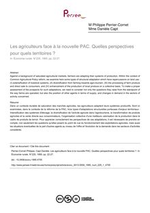 Les agriculteurs face à la nouvelle PAC. Quelles perspectives pour quels territoires ? - article ; n°1 ; vol.225, pg 22-27