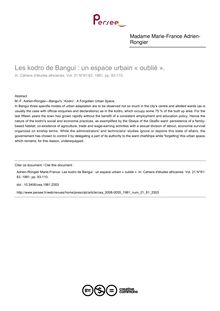 Les kodro de Bangui : un espace urbain « oublié ». - article ; n°81 ; vol.21, pg 93-110