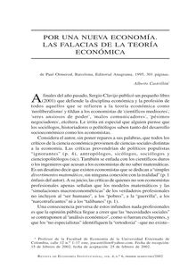 Por una nueva economía. Las falacias de la teoría económica de Paul Ormerod (For a New Economy. The Lies of Economic Theory by Paul Ormerod)