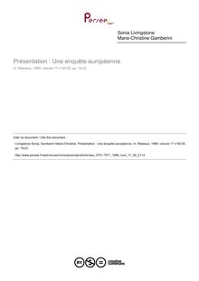 Présentation : Une enquête européenne - article ; n°92 ; vol.17, pg 19-23