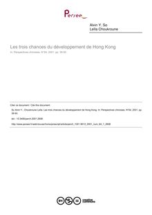 Les trois chances du développement de Hong Kong - article ; n°1 ; vol.64, pg 39-50