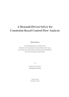 A demand-driven solver for constraint-based control flow analysis [Elektronische Ressource] / von Christian W. Probst