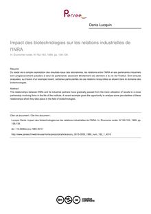 Impact des biotechnologies sur les relations industrielles de l INRA - article ; n°1 ; vol.192, pg 136-139