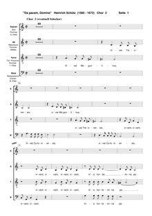 Partition chœur 2 Score, Da pacem, Domine, Schütz, Heinrich