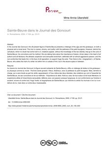 Sainte-Beuve dans le Journal des Goncourt - article ; n°109 ; vol.30, pg 23-31