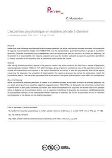 L expertise psychiatrique en matière pénale à Genève - article ; n°2 ; vol.2, pg 131-156