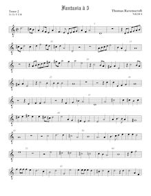 Partition ténor viole de gambe 2, octave aigu clef, fantaisies pour 5 violes de gambe par Thomas Ravenscroft par Thomas Ravenscroft