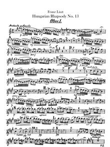 Partition hautbois 1, 2, Hungarian Rhapsody No.13, Andante sostenuto