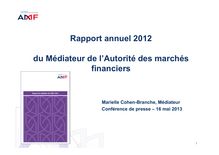 AMF : Rapport annuel 2012 du Médiateur de l’Autorité des marchés financiers