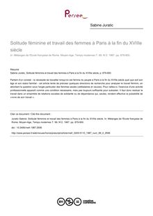 Solitude féminine et travail des femmes à Paris à la fin du XVIIIe siècle - article ; n°2 ; vol.99, pg 879-900