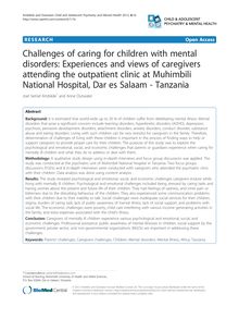Challenges of caring for children with mental disorders: Experiences and views of caregivers attending the outpatient clinic at Muhimbili National Hospital, Dar es Salaam - Tanzania