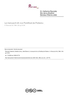 Le manuscrit dit «Le Pontifical de Poitiers» - article ; n°1 ; vol.84, pg 61-80