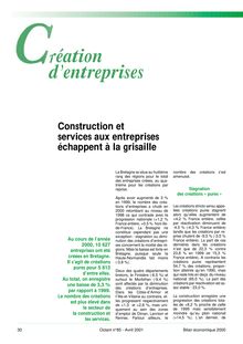 Création d entreprises : construction et services aux entreprises échappent à la grisaille (Octant n° 85)