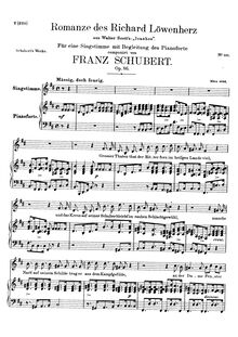Partition voix + partition de piano, Romanze des Richard Löwenherz, D.907