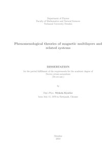 Phenomenological theories of magnetic multilayers and related systems [Elektronische Ressource] / by Mykola Kyselov