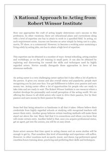 A Rational Approach to Acting from Robert Winsor Institute