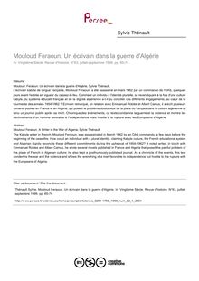 Mouloud Feraoun. Un écrivain dans la guerre d Algérie - article ; n°1 ; vol.63, pg 65-74