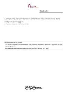 La mortalité par accident des enfants et des adolescents dans huit pays développés - article ; n°2 ; vol.35, pg 291-319