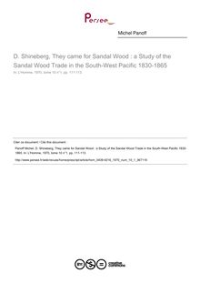 D. Shineberg, They came for Sandal Wood : a Study of the Sandal Wood Trade in the South-West Pacific 1830-1865  ; n°1 ; vol.10, pg 111-113