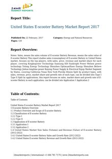 United States E-scooter Battery Market Report 2017 