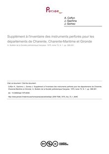 Supplément à l inventaire des instruments perforés pour les départements de Charente, Charente-Maritime et Gironde - article ; n°1 ; vol.72, pg 368-381