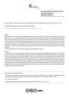 Les déterminants des échanges internationaux intra-firme : le cas de l agro-alimentaire français - article ; n°1 ; vol.87, pg 31-44