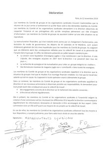 Déclaration des membres du Comité de groupe Vivarte