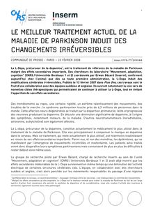 LE MEILLEUR TRAITEMENT ACTUEL DE LA MALADIE DE PARKINSON INDUIT DES  CHANGEMENTS IRRÉVERSIBLES, communiqué